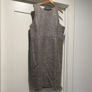 J. Crew Black and Gray Tweed Midi Dress